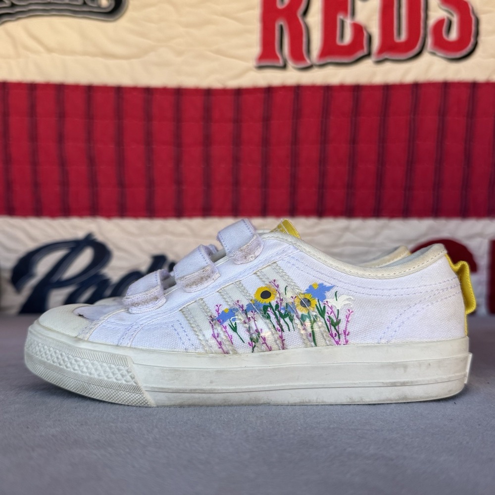 Size 13c - adidas Nizza CF C White Floral Hook & Loop Sneaker Unisex‎ Kids